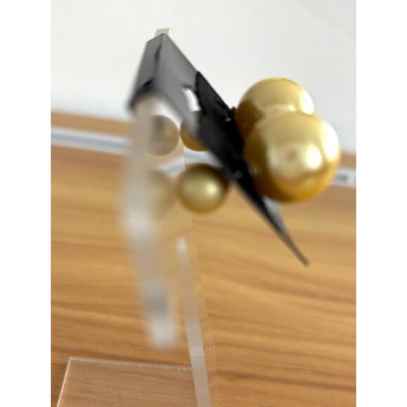 Gold-Tone Faux Pearl Stud Earrings On Black Card - Picture 4 of 4